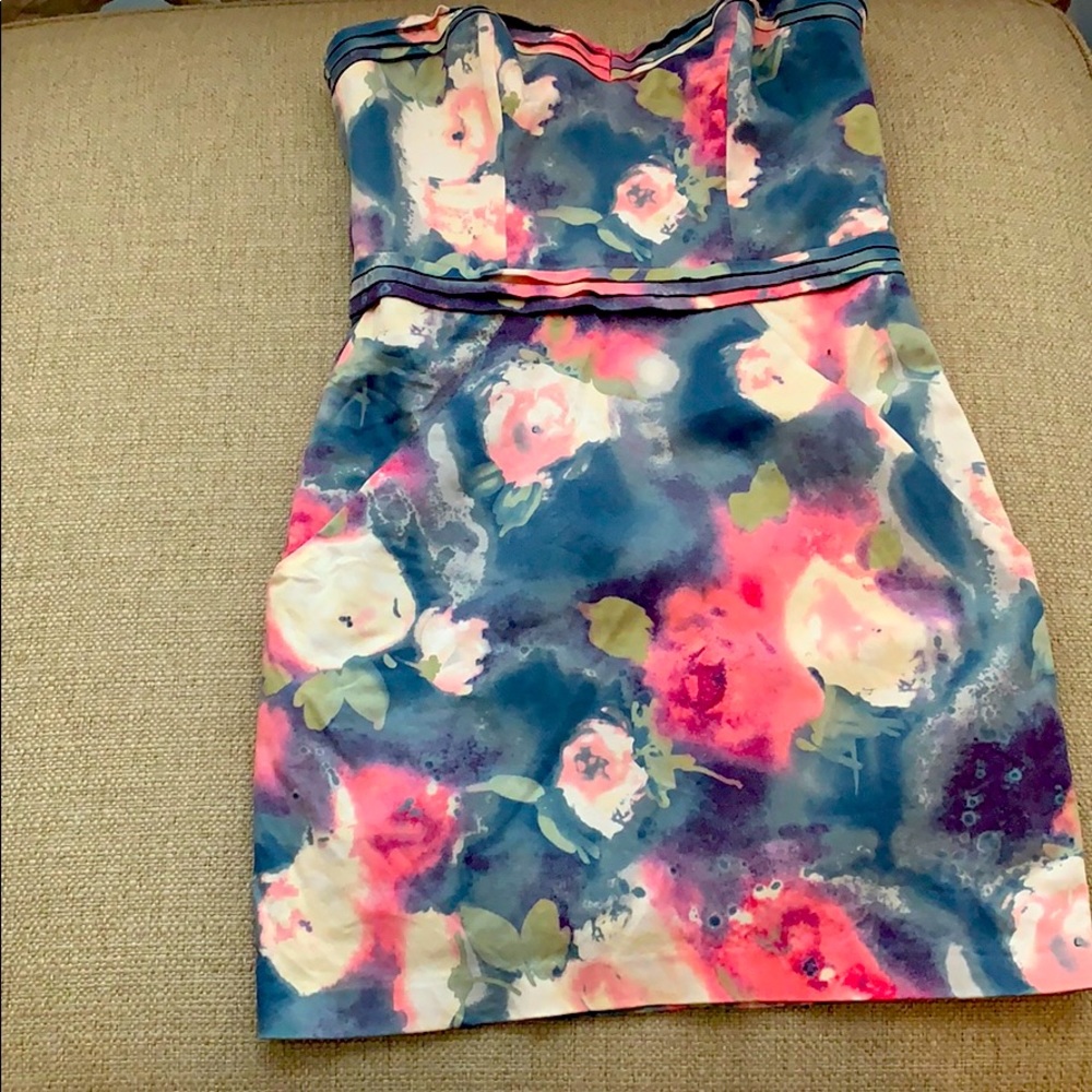 Strapless Floral Print Cocktail Dress